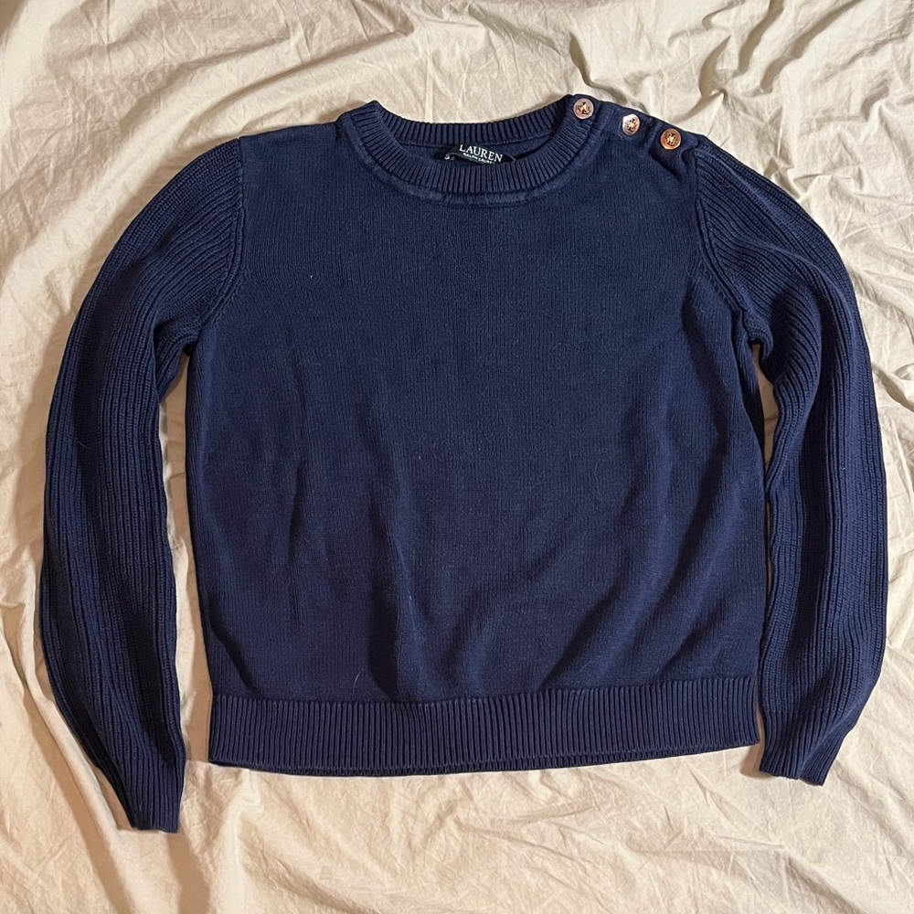 Navy Sweater with Button Detail